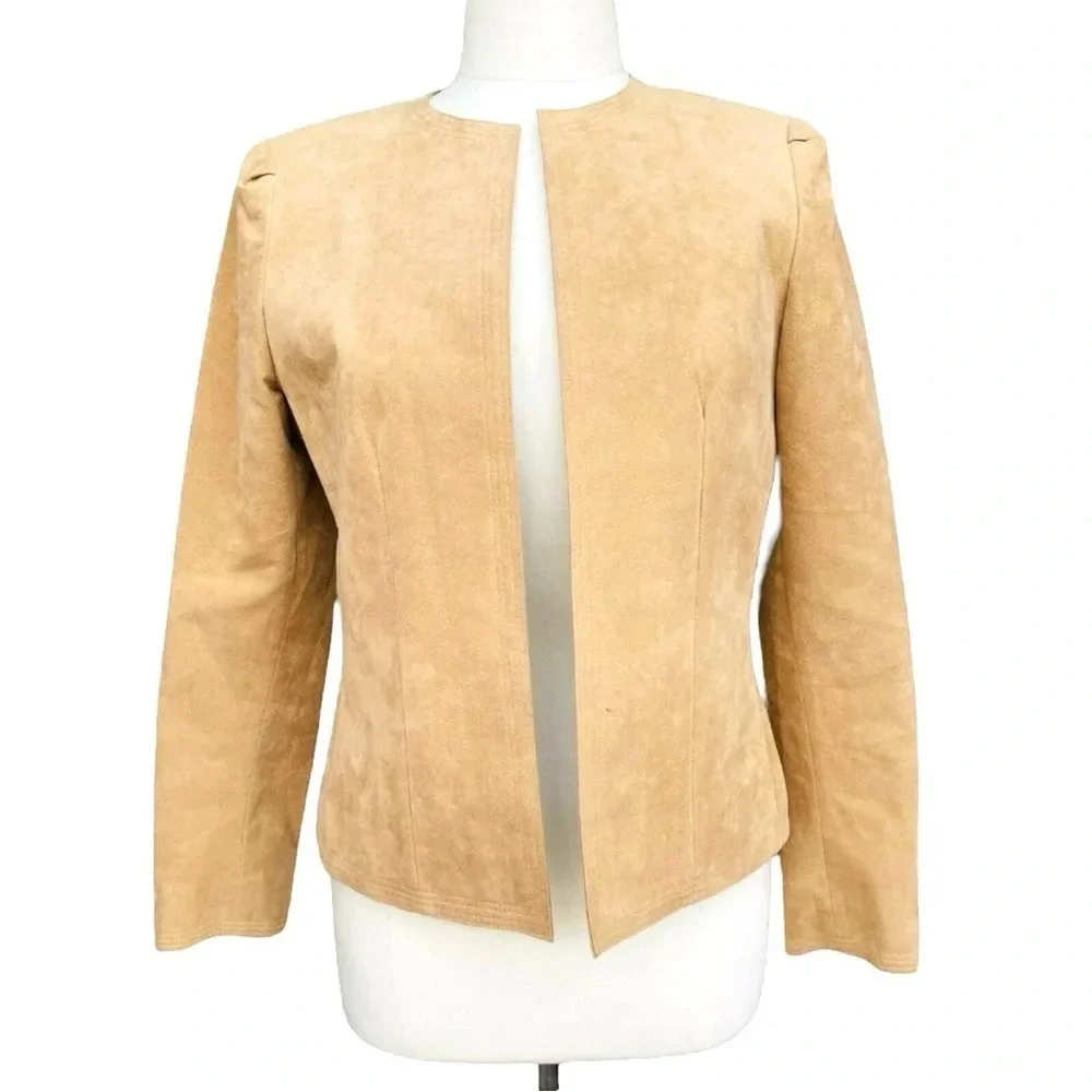 ADOLPH SCHUMANN For LILLI ANN Size S Tan Ultra Suede Open Front Vintage Jacket